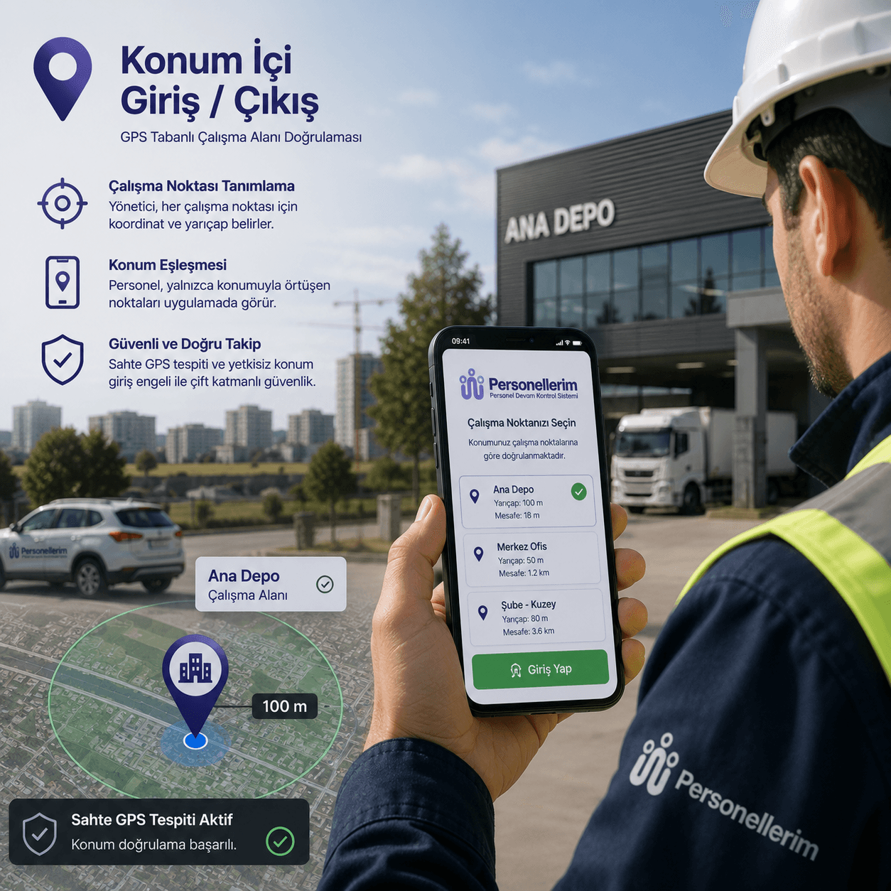 GPS ile doğrulanmış güvenli giriş çıkış kontrolü!